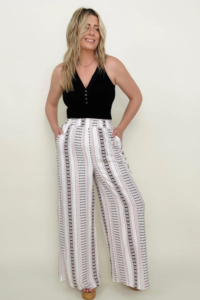 Geo Stripe Smocked Waist Wide Leg Pants - Ships from The US