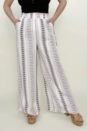 Geo Stripe Smocked Waist Wide Leg Pants - Ships from The US