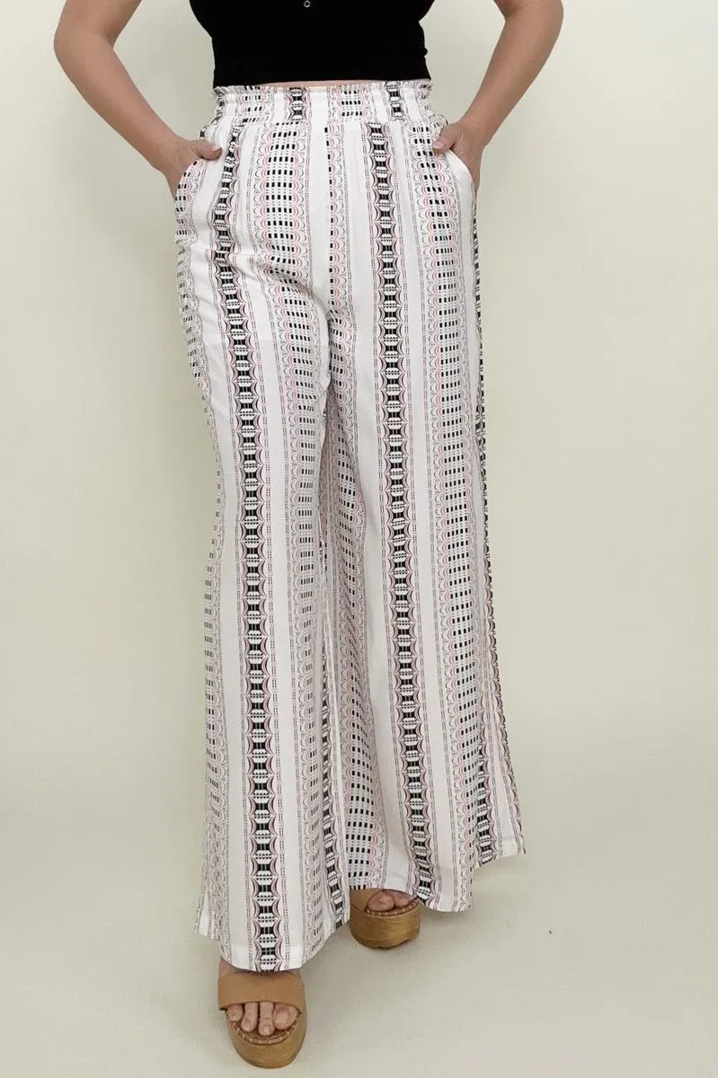 Geo Stripe Smocked Waist Wide Leg Pants - Ships from The US