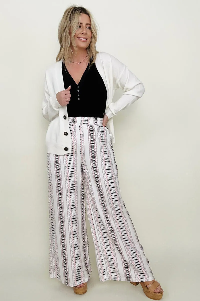 Geo Stripe Smocked Waist Wide Leg Pants - Ships from The US