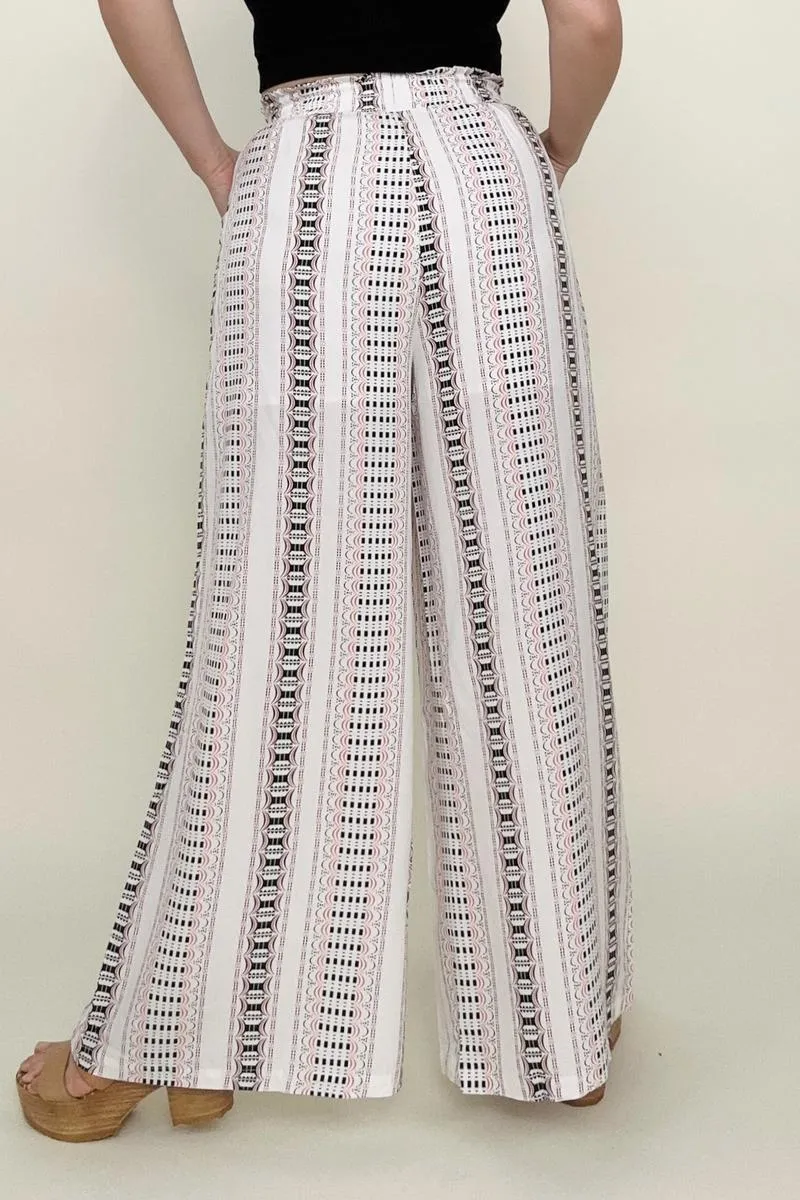 Geo Stripe Smocked Waist Wide Leg Pants - Ships from The US