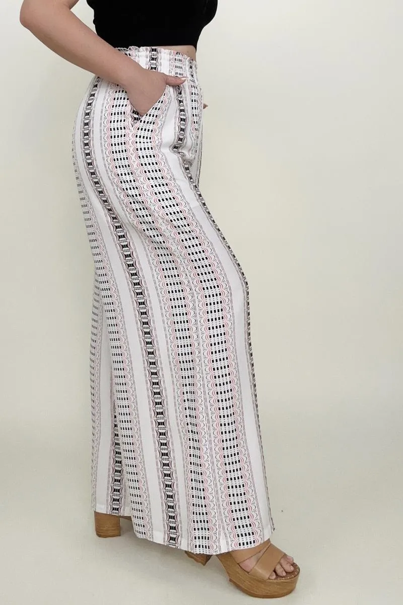 Geo Stripe Smocked Waist Wide Leg Pants - Ships from The US