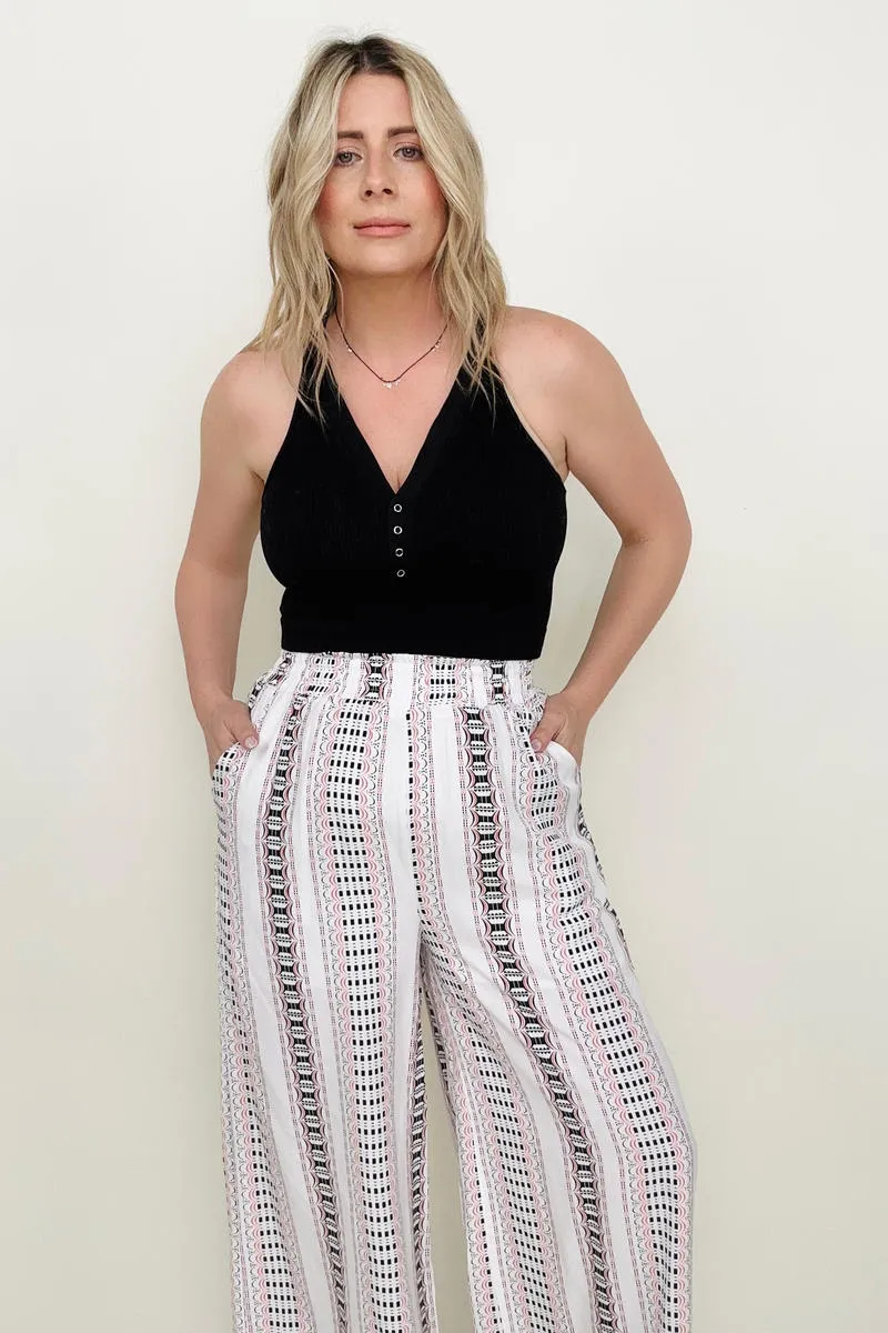 Geo Stripe Smocked Waist Wide Leg Pants - Ships from The US