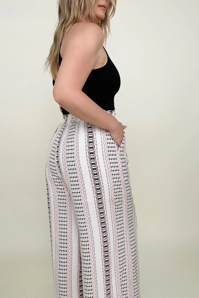 Geo Stripe Smocked Waist Wide Leg Pants - Ships from The US