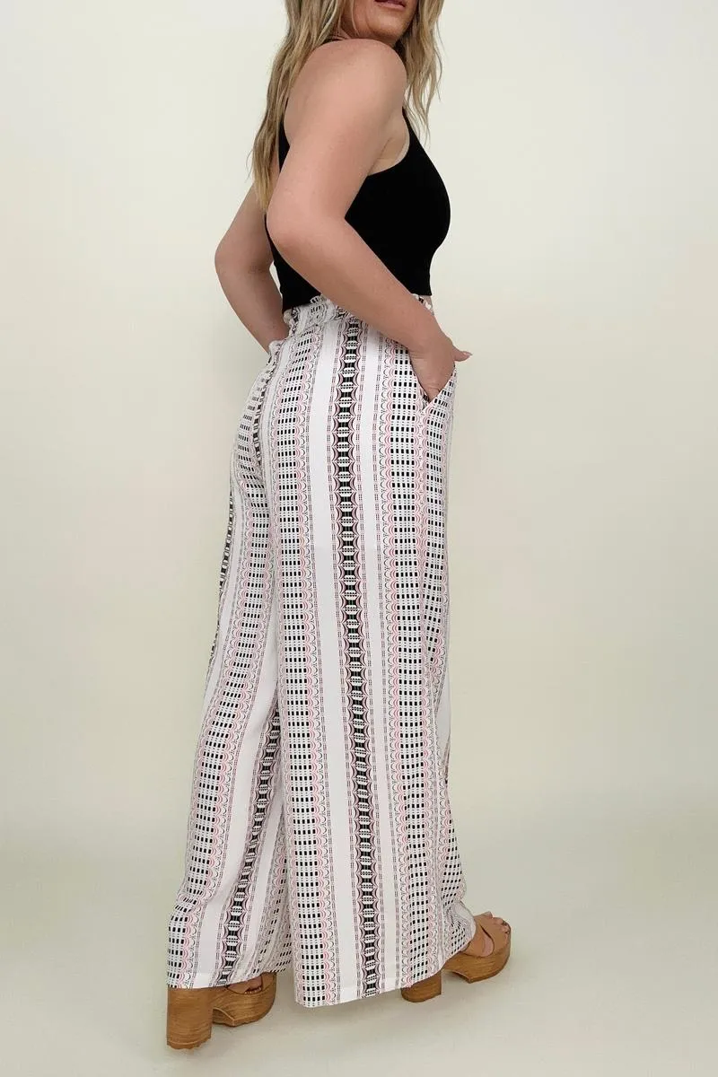 Geo Stripe Smocked Waist Wide Leg Pants - Ships from The US