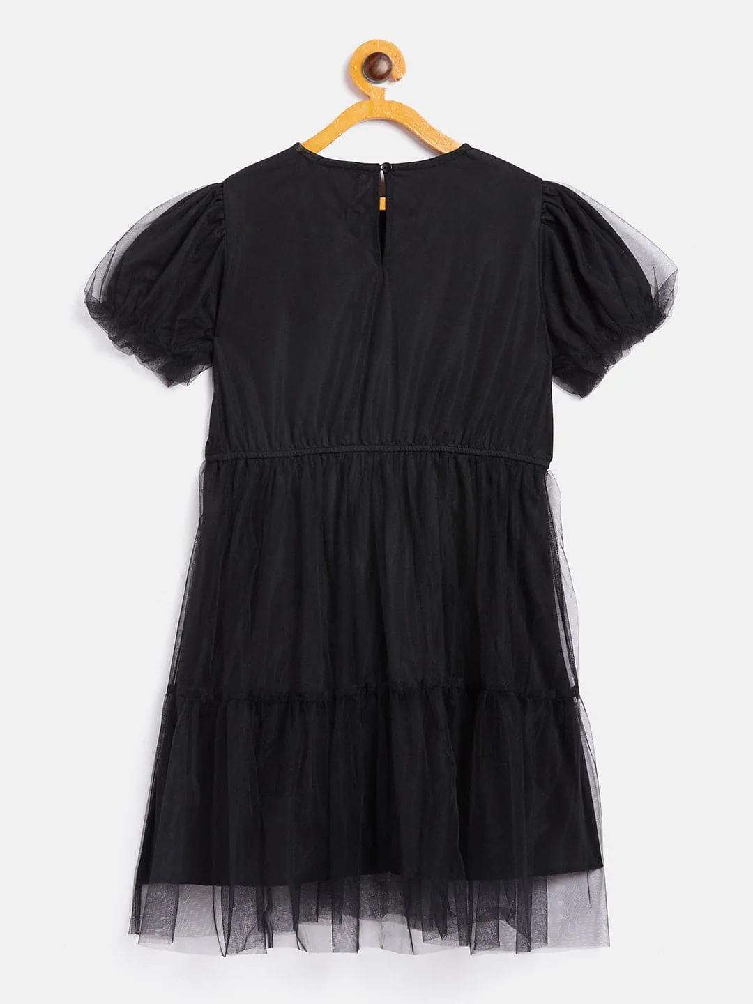 Girls Black Mesh Tiered Dress