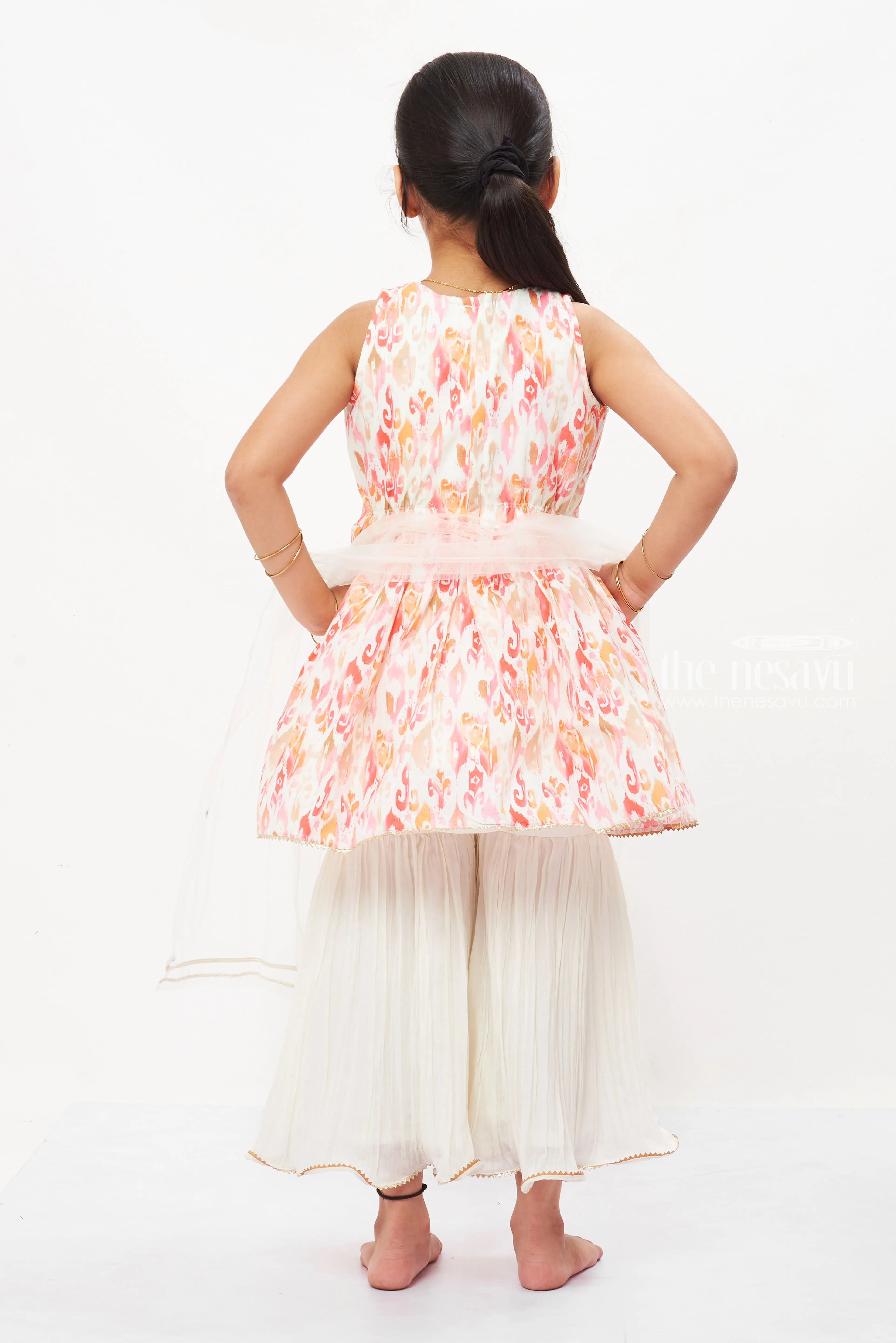 Girls Ethereal Peach Gharara and Kurti Set - Summer Festive Elegance