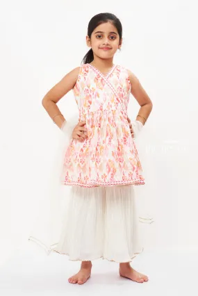 Girls Ethereal Peach Gharara and Kurti Set - Summer Festive Elegance