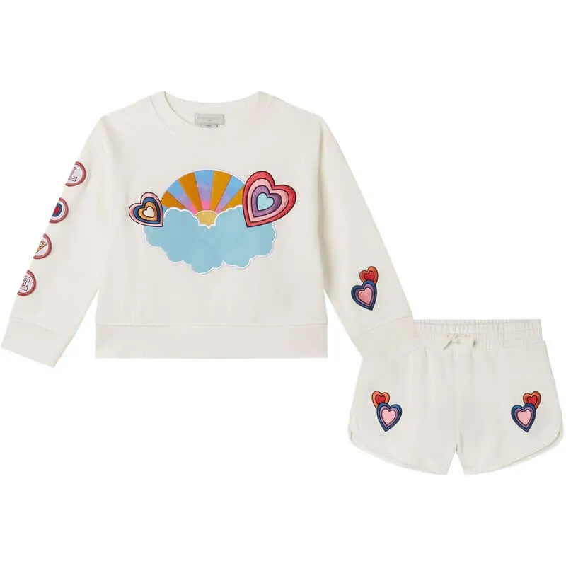 Girls Heart Print Sweatshirt & Shorts Set