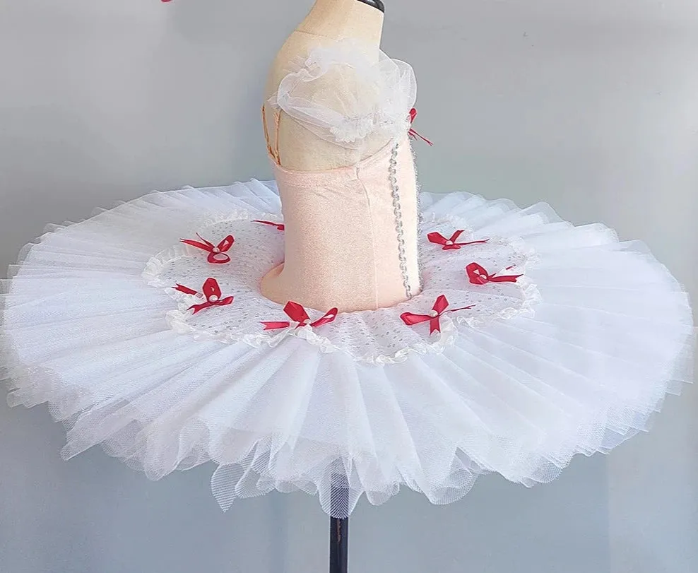 Girls Pink White Ballet Dance Costume Pancake Ballerina Tutu