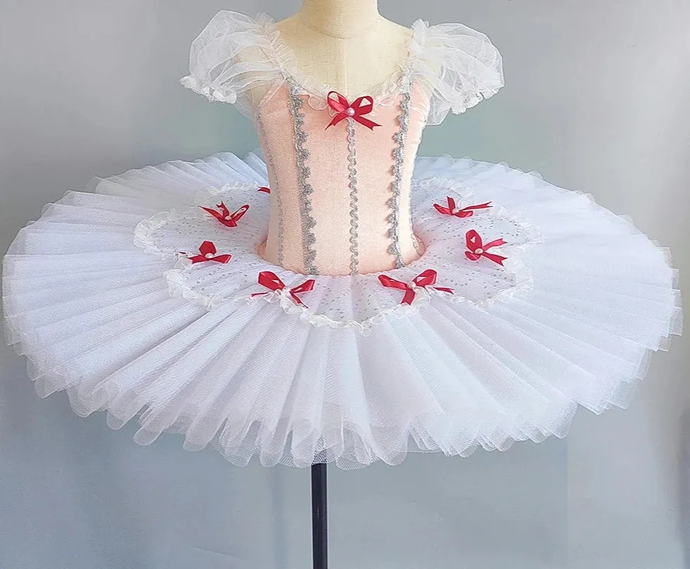 Girls Pink White Ballet Dance Costume Pancake Ballerina Tutu