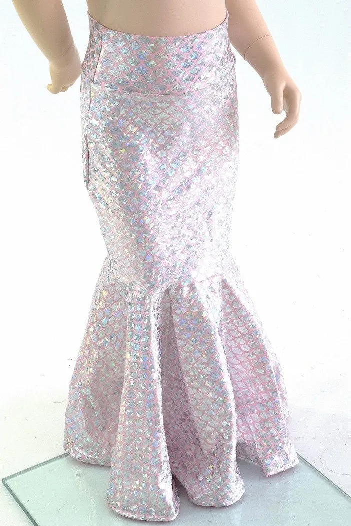 Girls Silver on Pink Round Scale Mermaid Skirt