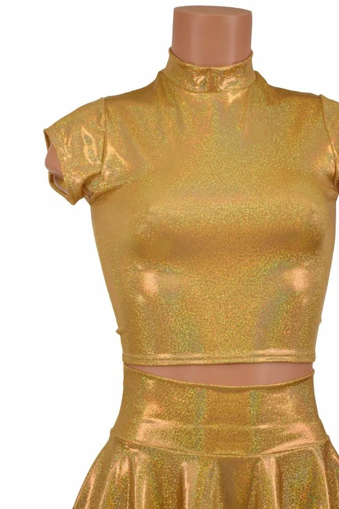 Gold Sparkly Jewel Crop & Skirt Set