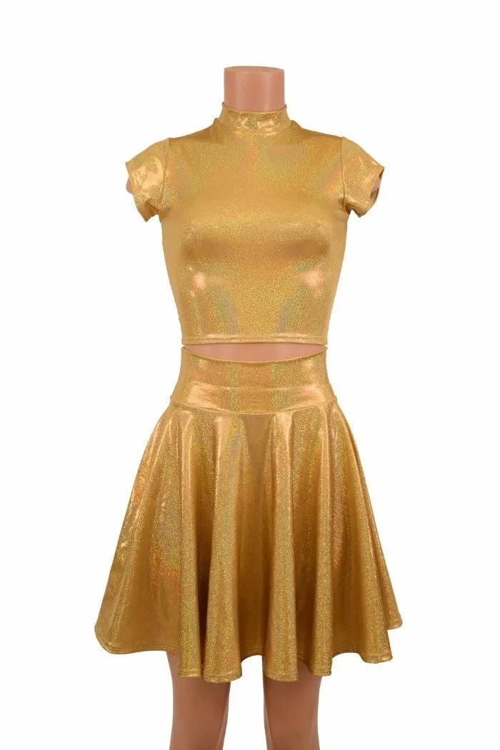 Gold Sparkly Jewel Crop & Skirt Set