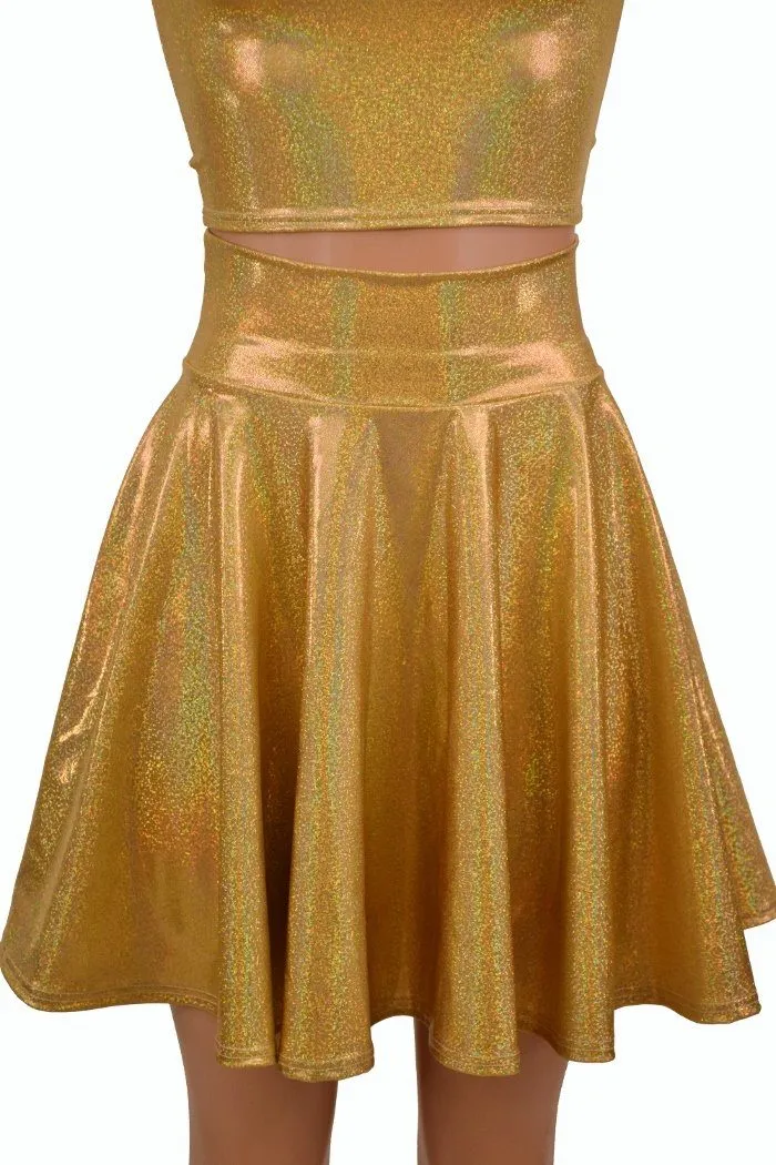 Gold Sparkly Jewel Crop & Skirt Set