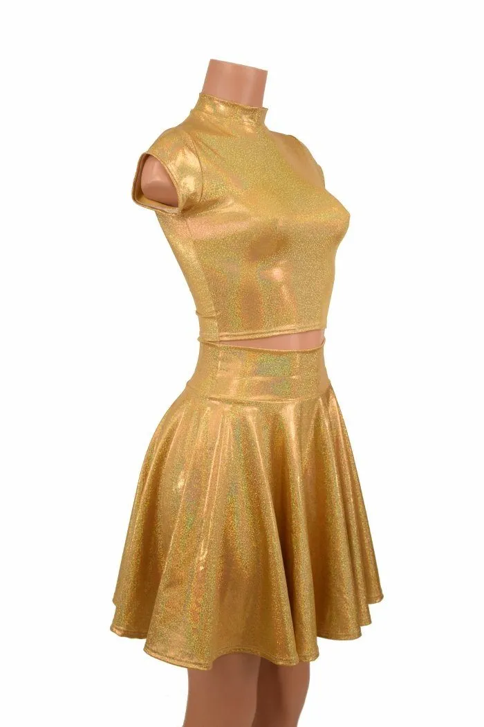 Gold Sparkly Jewel Crop & Skirt Set