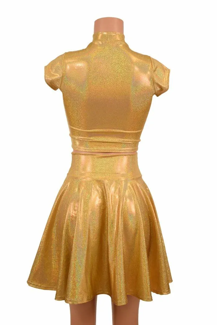 Gold Sparkly Jewel Crop & Skirt Set