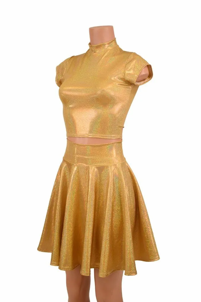 Gold Sparkly Jewel Crop & Skirt Set