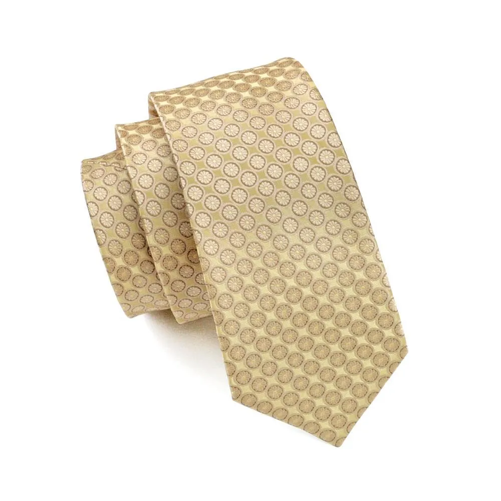 Golden Floral Silk Men's Tie Pocket Square Cufflinks Set Gift Box Set