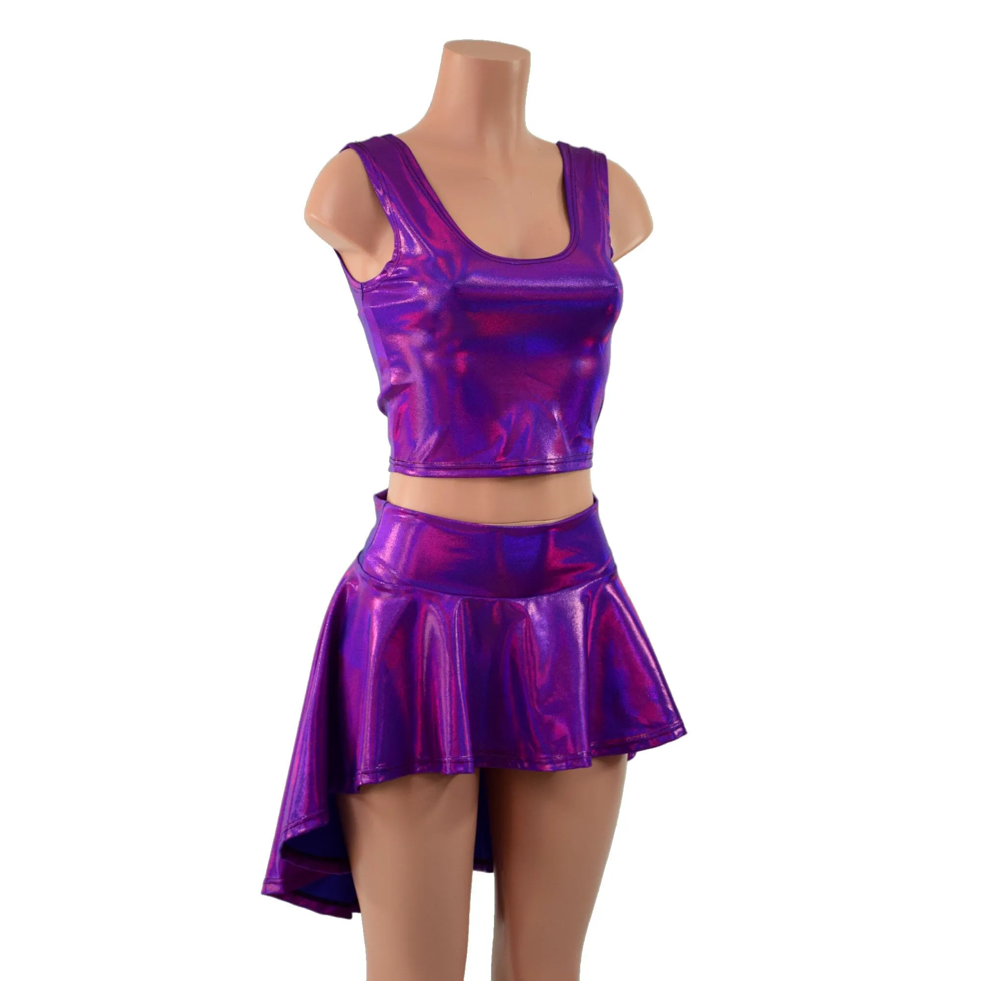 Grape Holographic 3PC Rave Skirt, Shorts & Top Set