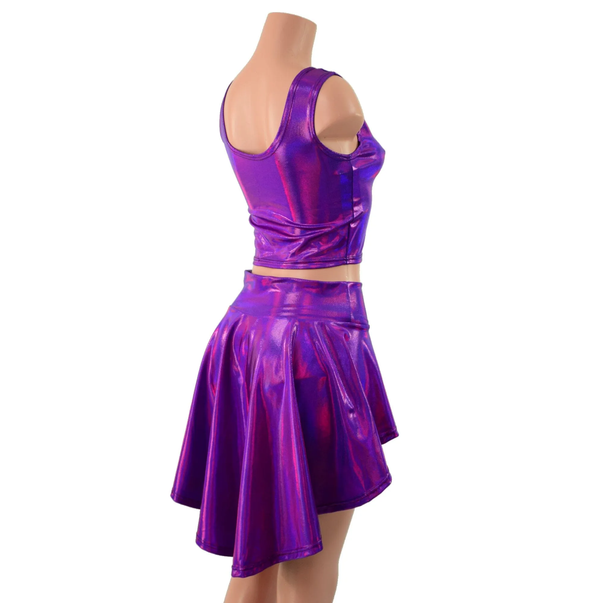 Grape Holographic 3PC Rave Skirt, Shorts & Top Set