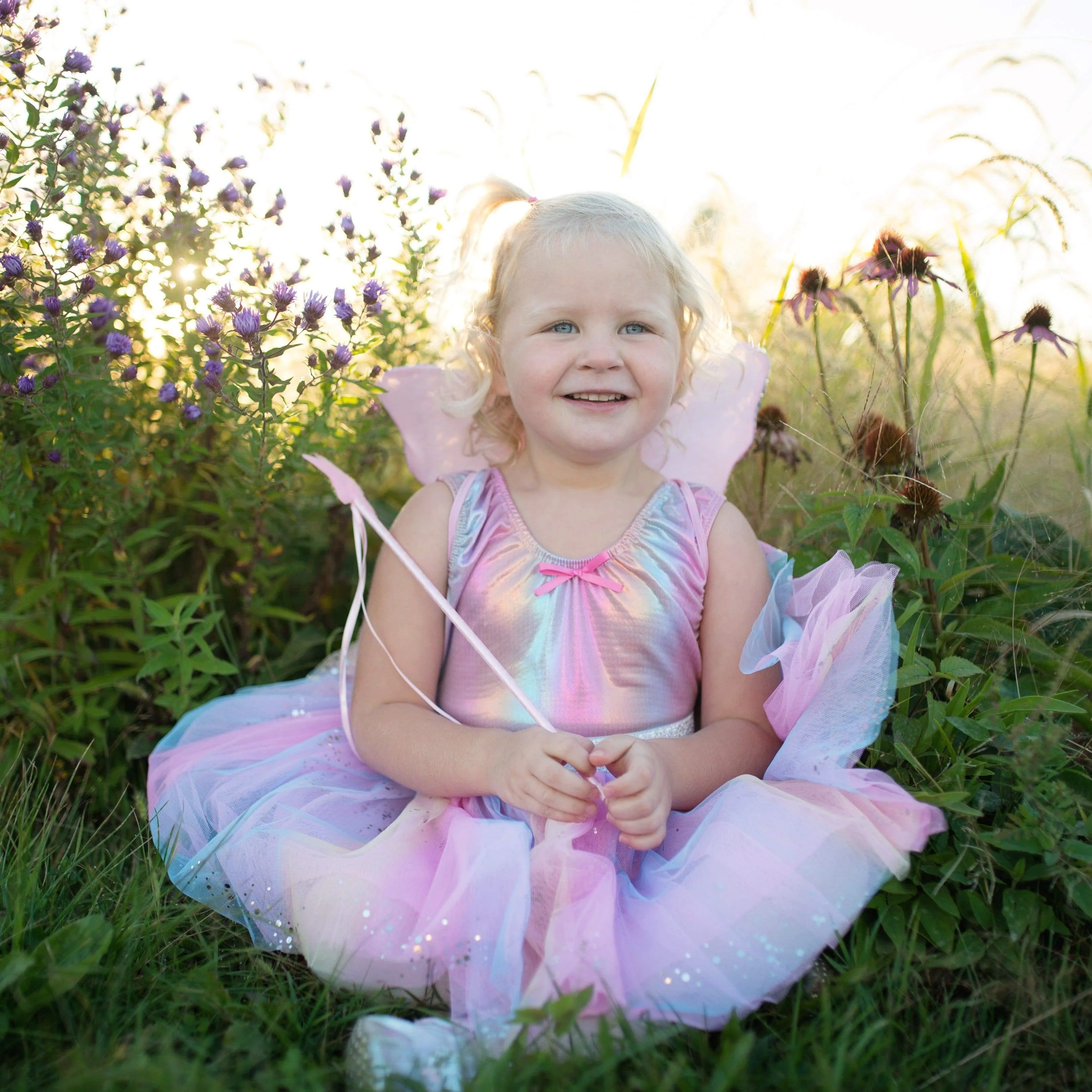 Great Pretenders Rainbow Sequins Skirt with Fairy Wings & Wand Play Costume Set