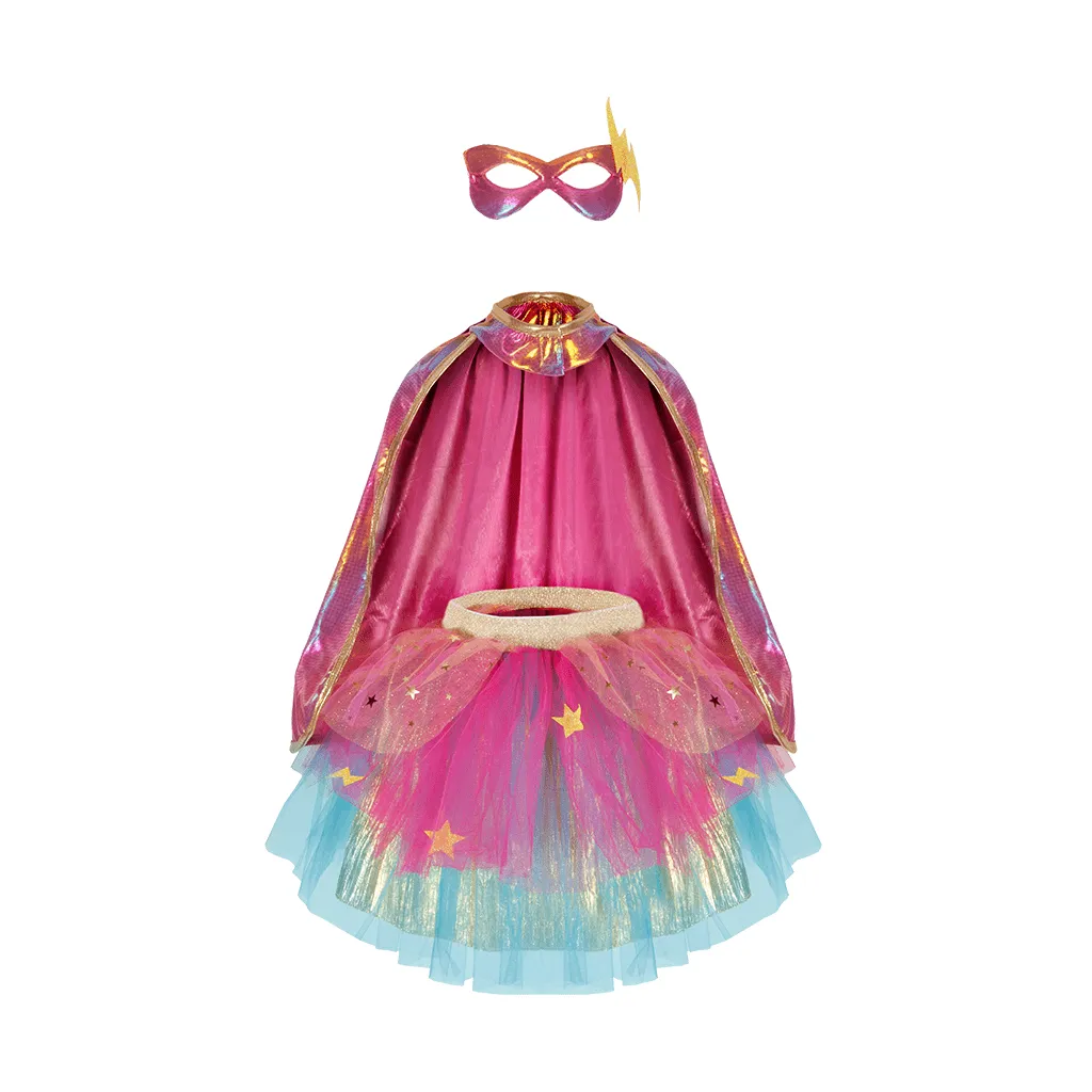 Great Pretenders Super-Duper Tutu Skirt, Cape & Mask Play Costume Set – Pink & Gold