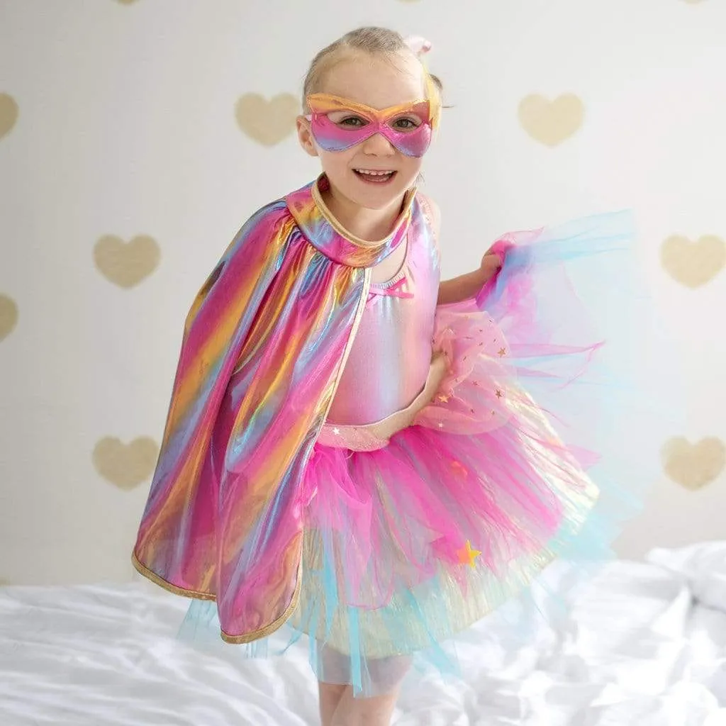 Great Pretenders Super-Duper Tutu Skirt, Cape & Mask Play Costume Set – Pink & Gold