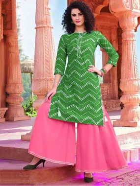 Green Cotton Kurta with Palazzo for Women