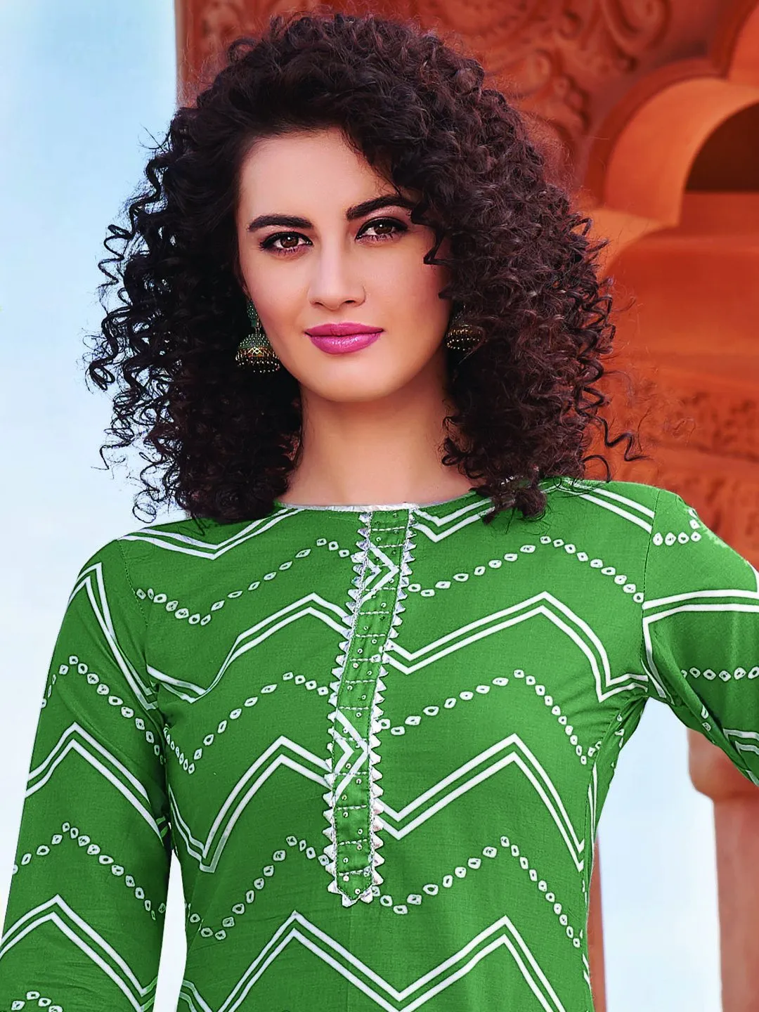 Green Cotton Kurta with Palazzo for Women