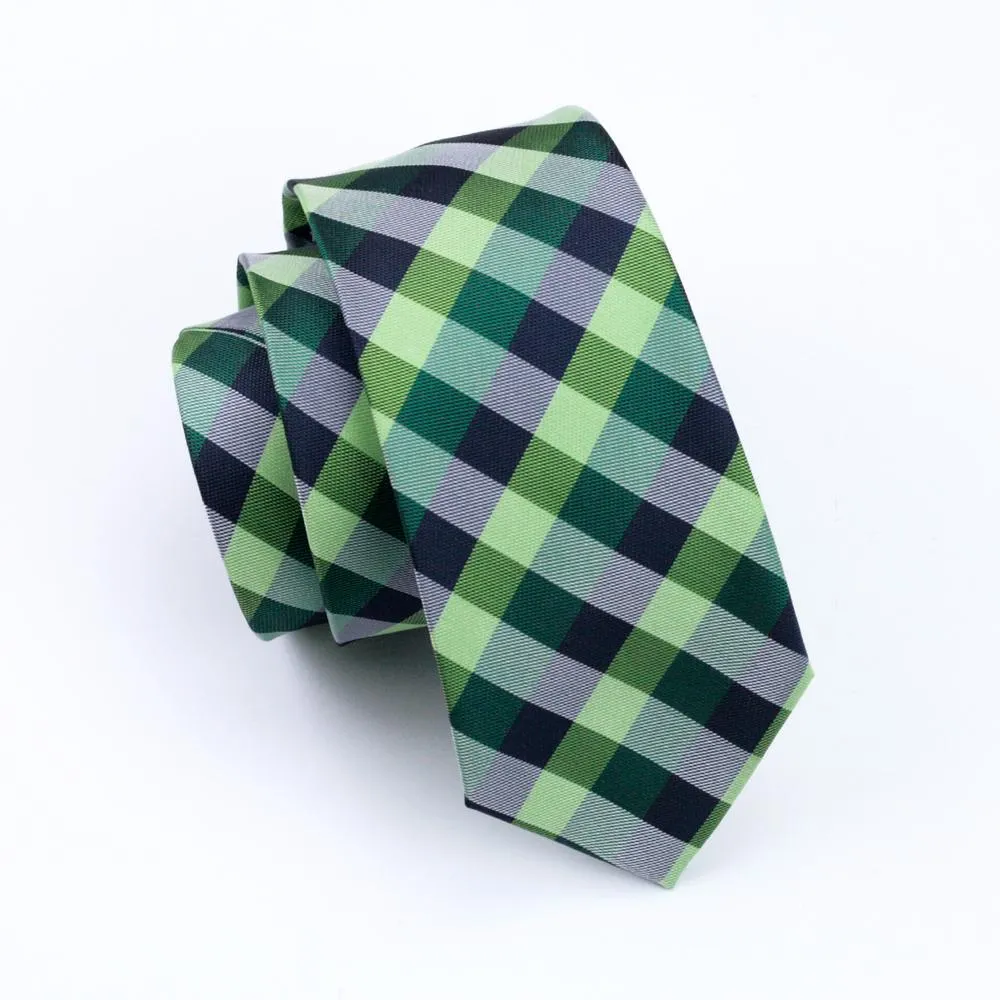 Green Plaid Silk Men's Tie Pocket Square Cufflinks Gift Box Set