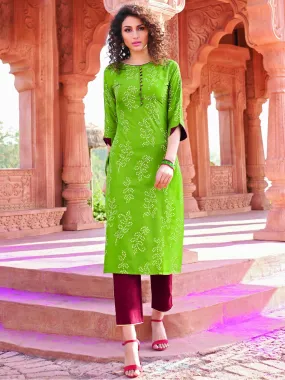 Green Rayon Cotton Kurta with Pants