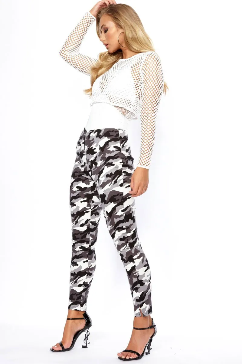 Grey Camo High Waisted Trousers - Jerica