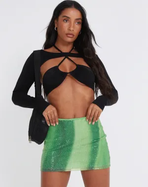 Guida Mini Skirt in Sequin Solarized Green