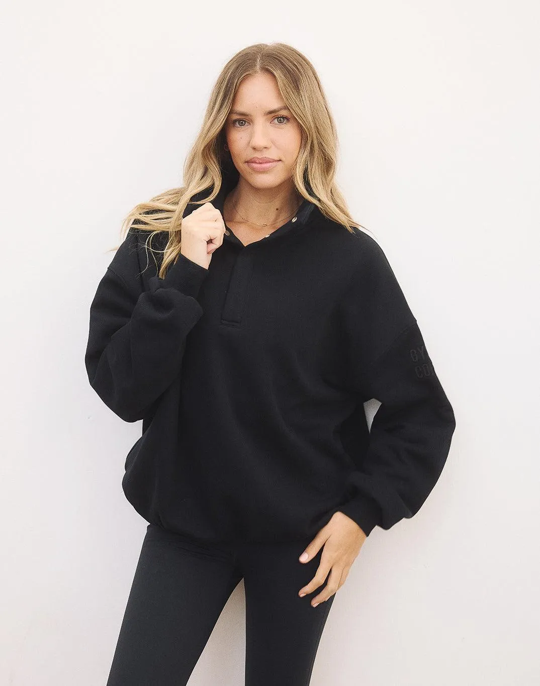 Gym Coffee Snap Collar Sierra Sweatshirt (Unisex) - Black