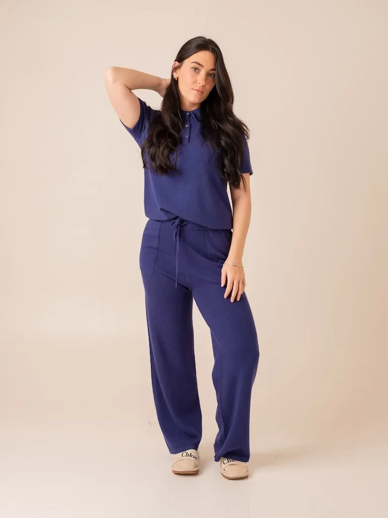 Harpers Emporium Relaxed Wide Leg Cashmere Trouser in Indigo