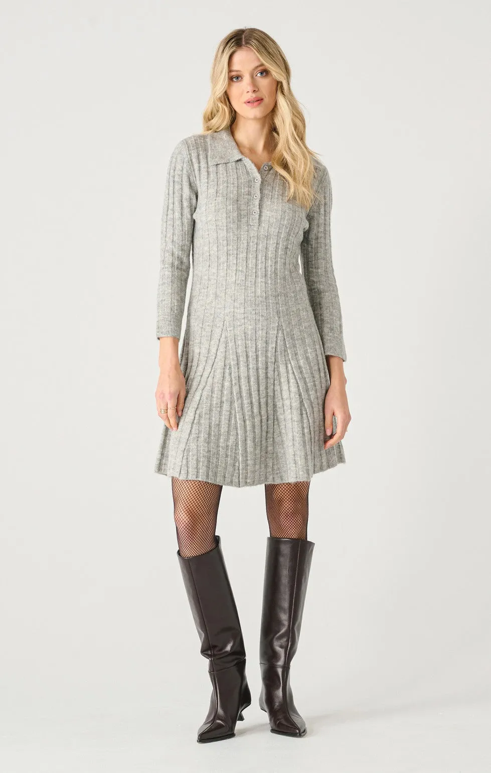 Heathered Long Sleeve Ribbed Mini Dress