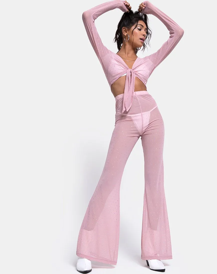 Herlom Flare Trouser in Crystal Net Rose