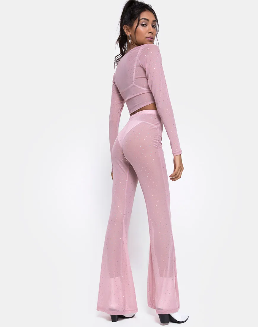 Herlom Flare Trouser in Crystal Net Rose