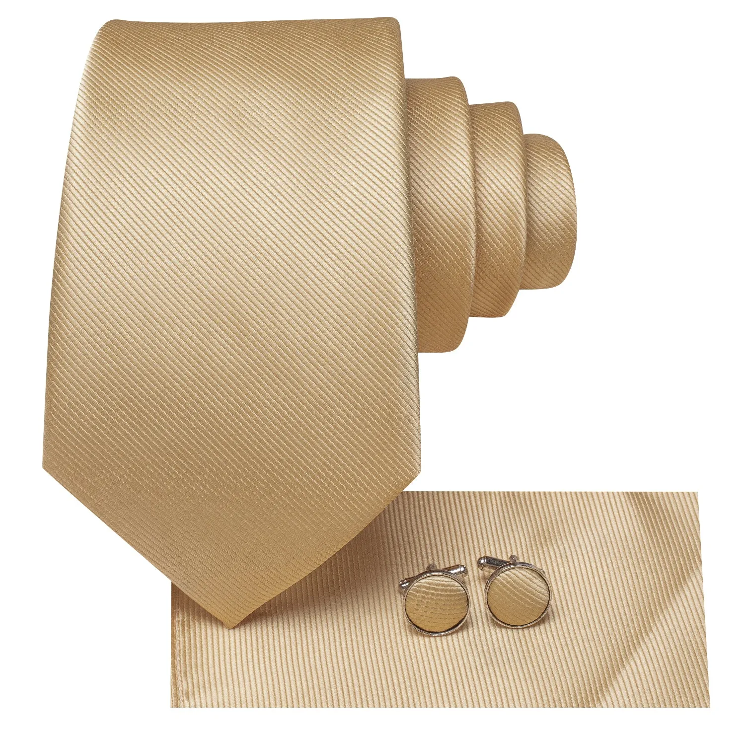 Hi-Tie Beige Necktie Taupe Brown Solid Tie Pocket Square Cufflinks Set