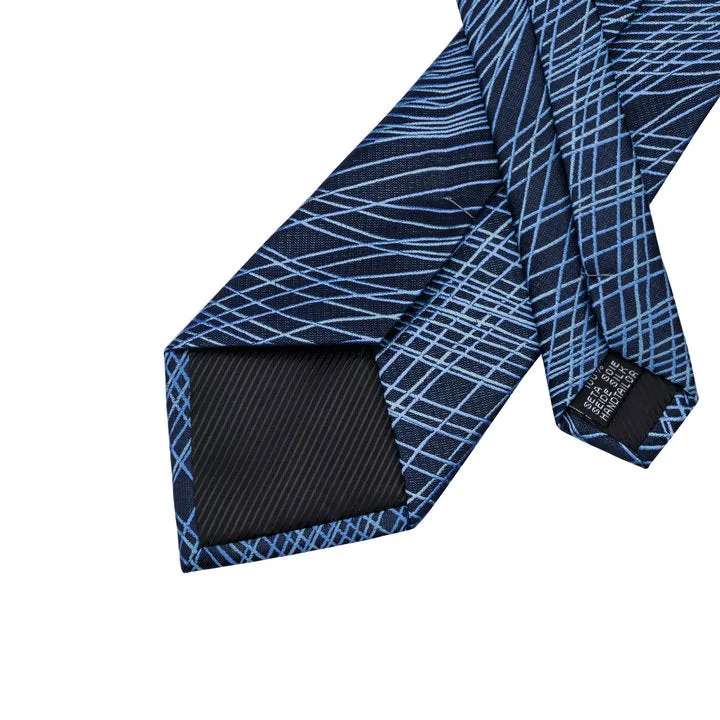 Hi-Tie Black Necktie Blue Novelty Silk Men's Tie Hanky Cufflinks Set