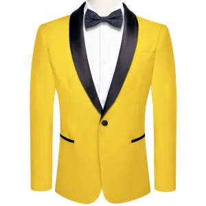 Hi-Tie Black Shawl Collar Gold Solid Blazer Bowtie Suit Set