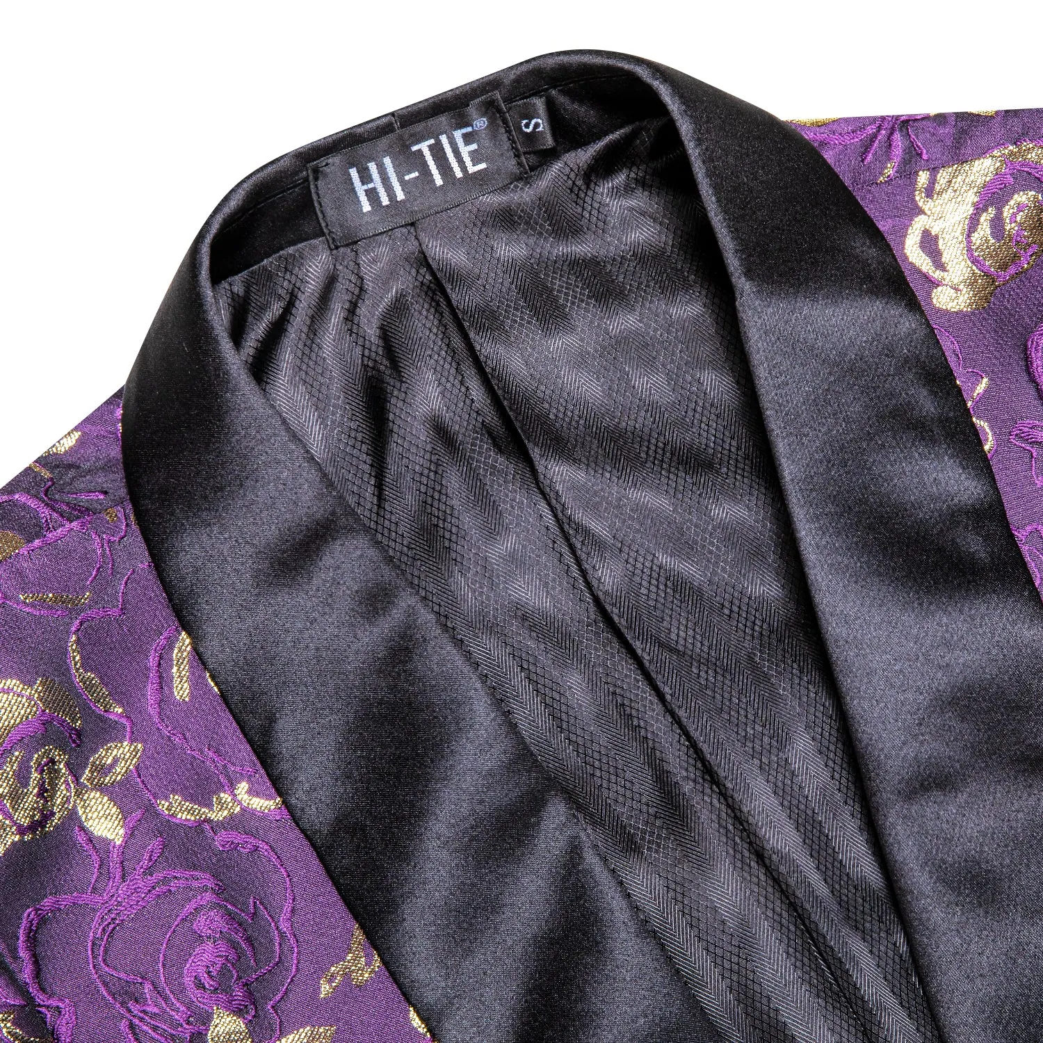 Hi-Tie Black Shawl Lapel Luxury Purple Champagne Floral Men's Suit Set