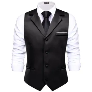 Hi-Tie Black Waistcoat Solid Notch lapels Men's Vest