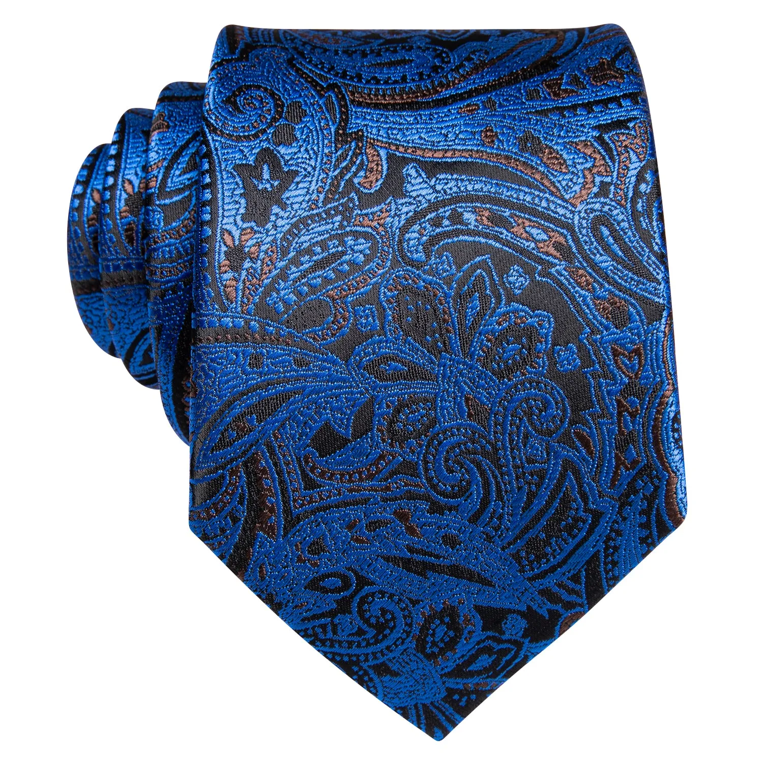 Hi-Tie Blue Black Paisley Men's Necktie Pocket Square Cufflinks Set