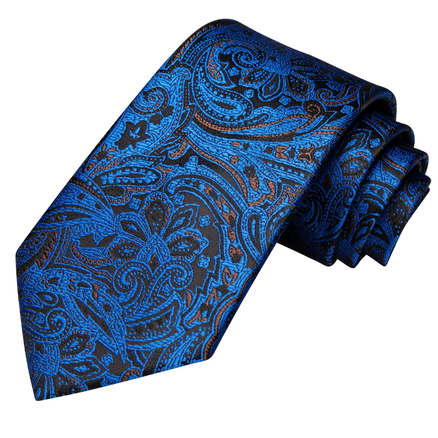 Hi-Tie Blue Black Paisley Men's Necktie Pocket Square Cufflinks Set