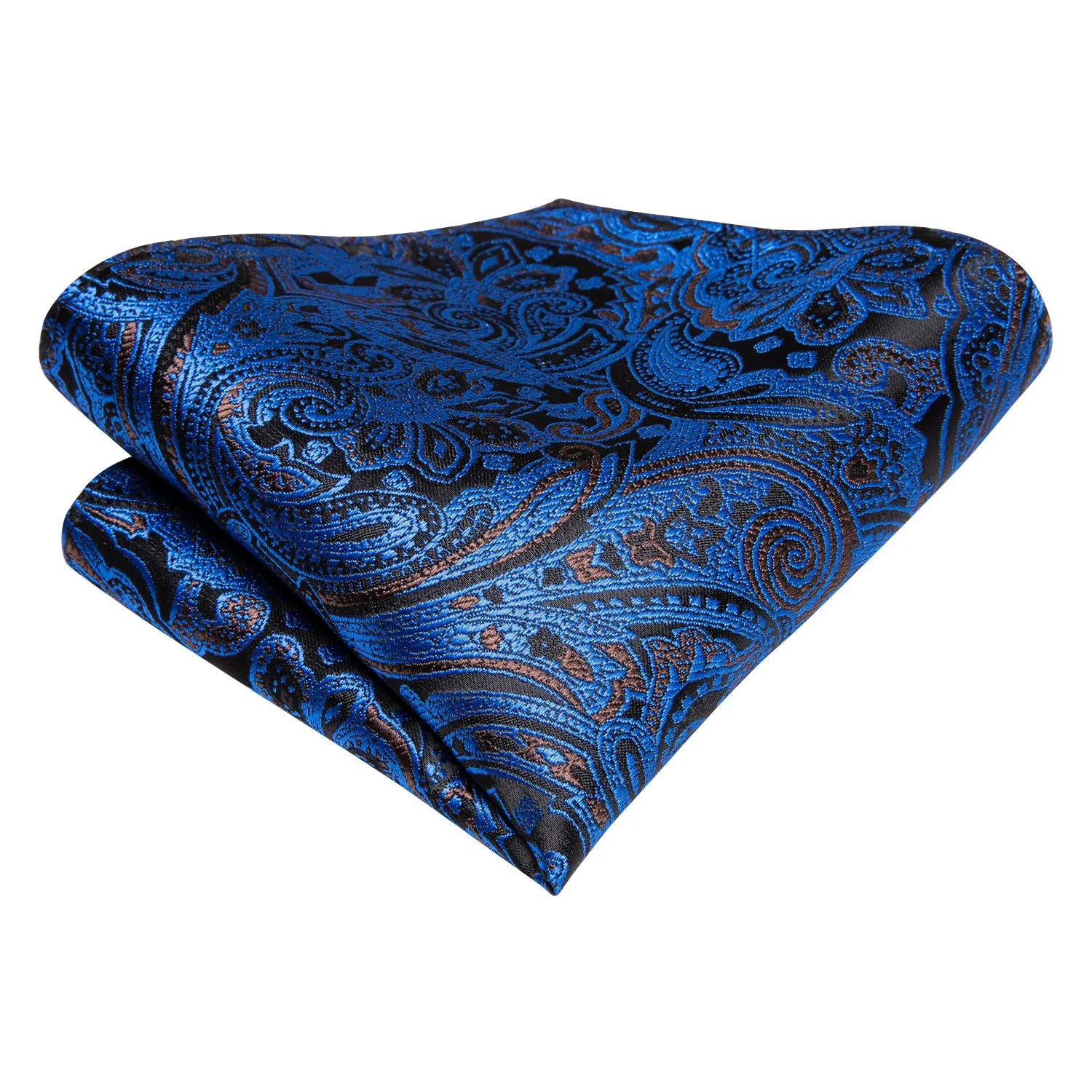 Hi-Tie Blue Black Paisley Men's Necktie Pocket Square Cufflinks Set