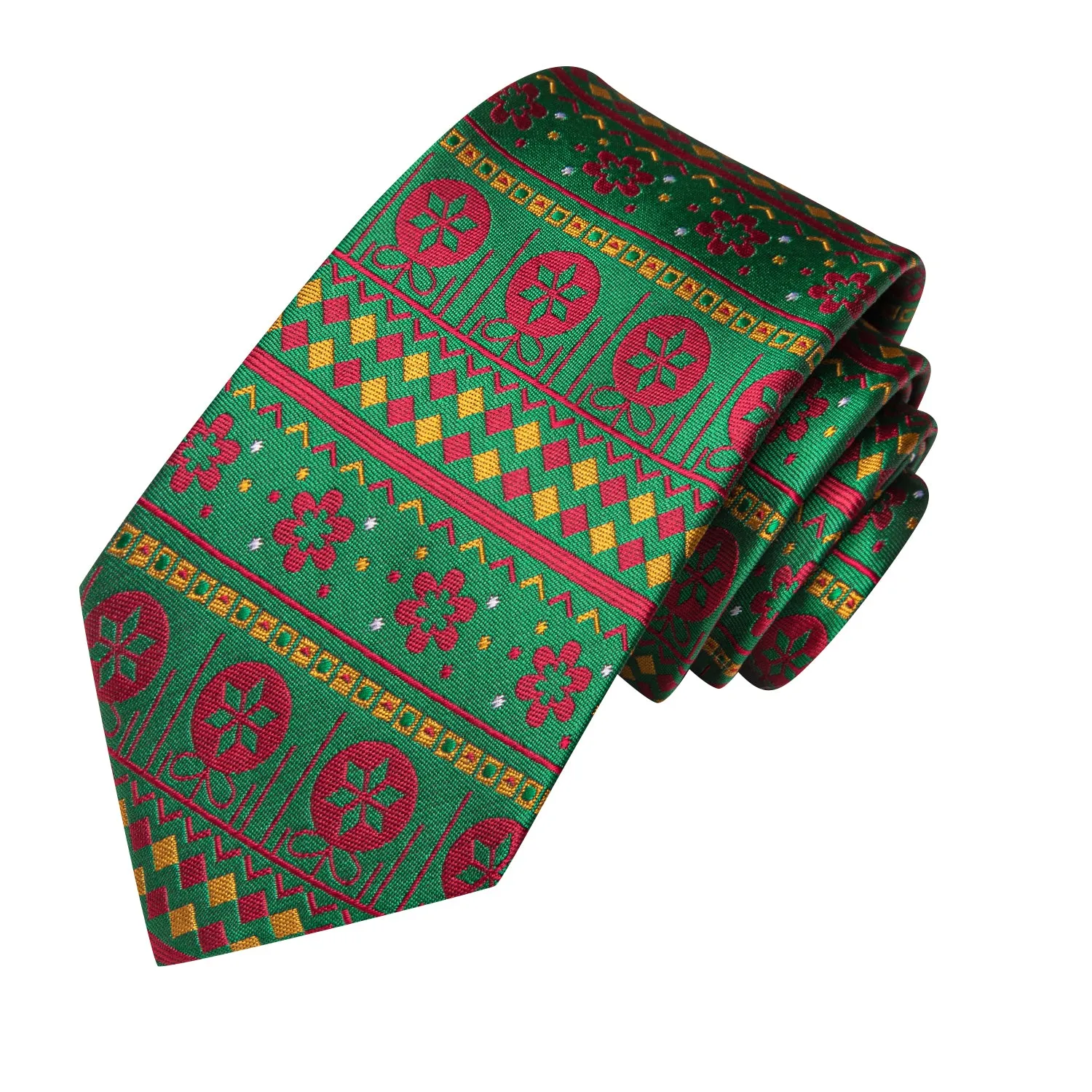 Hi-Tie Christmas Green Novelty Men's Tie Pocket Square Cufflinks Set