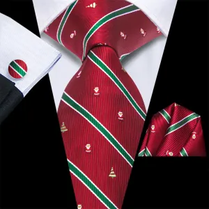 Hi-Tie Christmas Red Green Striped Snowman Necktie Set