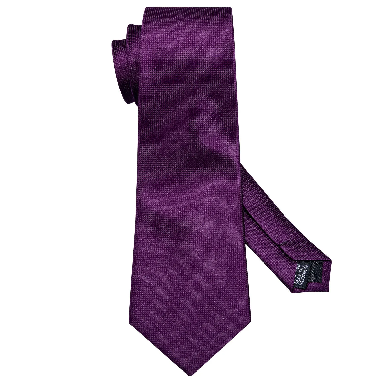 Hi-Tie Dark Purple Mens Necktie Solid Tie Pocket Square Cufflinks Set